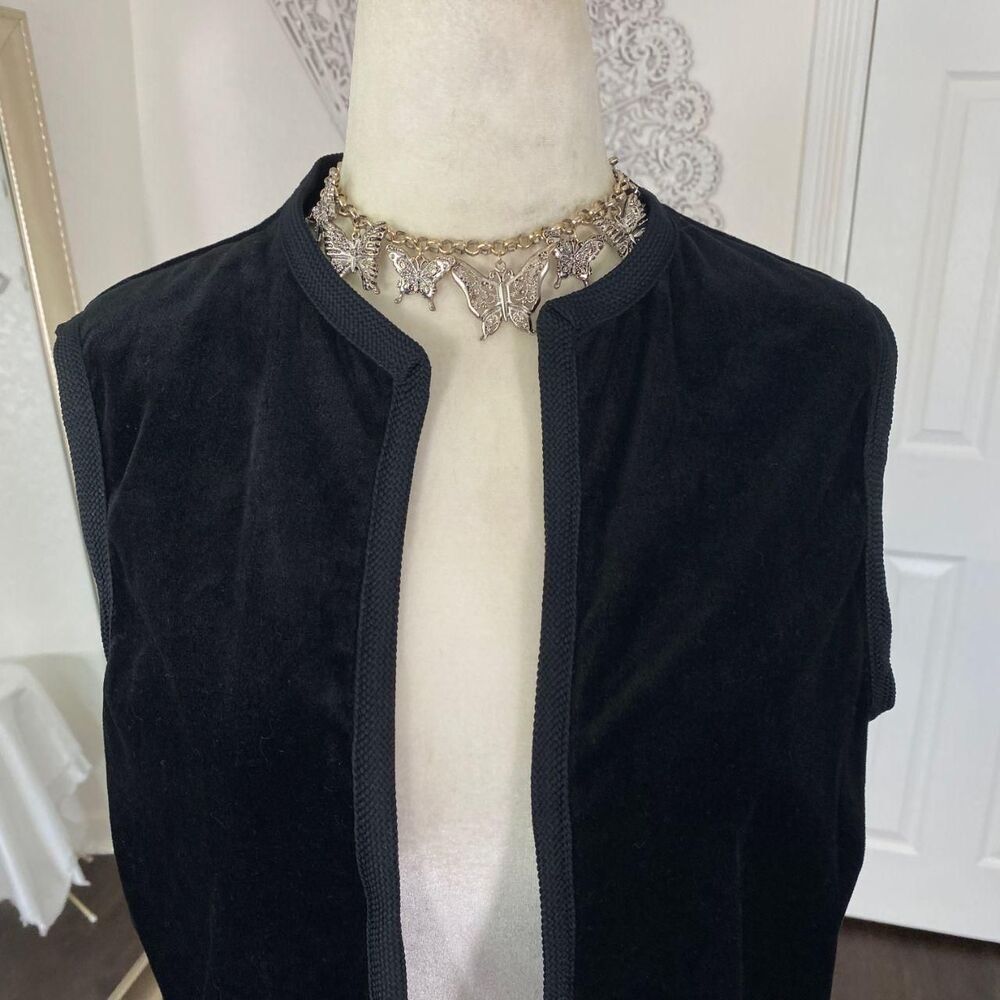 Early 2000's Black Open Front Witchy Whimsygoth Velvet Vest Top L / 12 - Picture 4 of 8